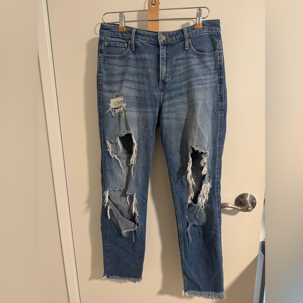 Hollister Blue Distressed High-Rise Mom Jean